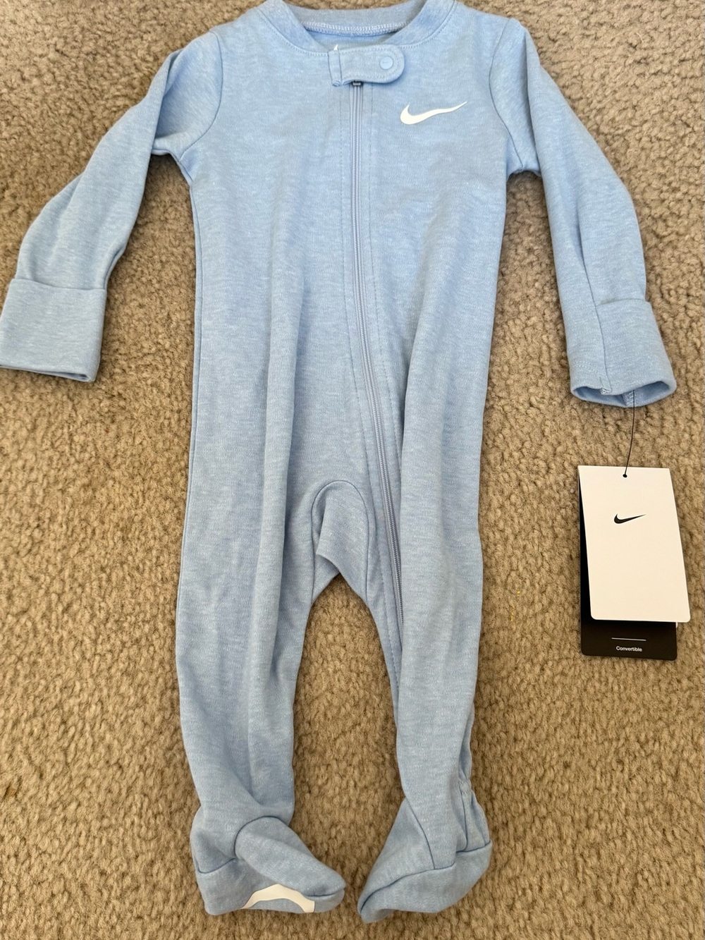 Nike Light Blue Baby Footed One-Piece with Swoosh